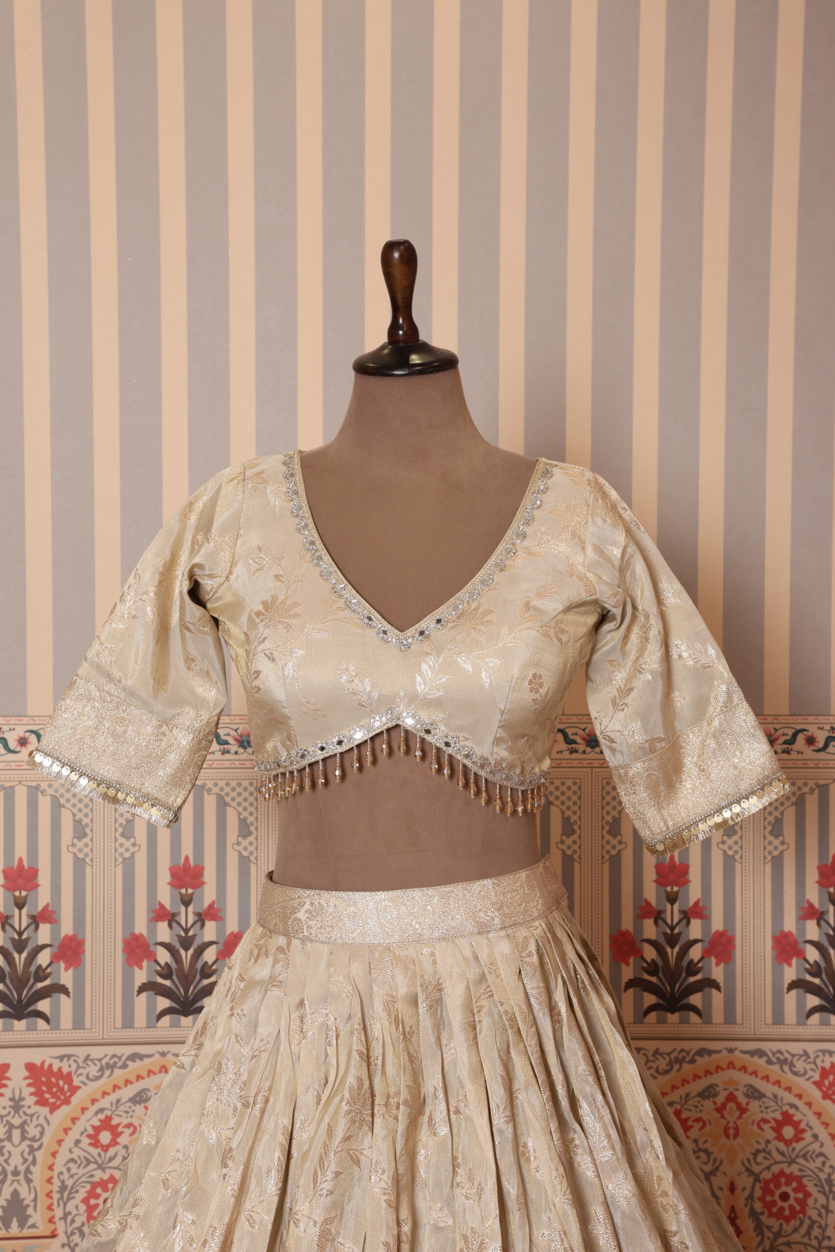 Ivory Gold Embellished Lehenga Choli with Net Dupatta - Image 3