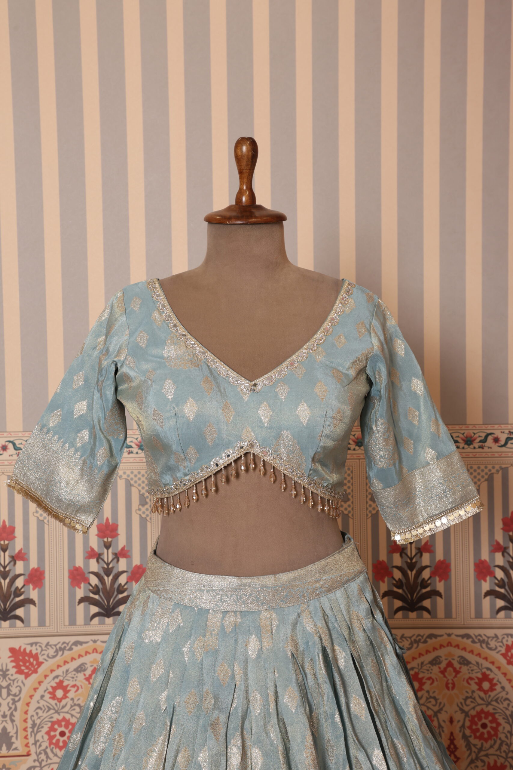 Ethereal Powder Blue Handcrafted Bridal Lehenga Set - Image 2
