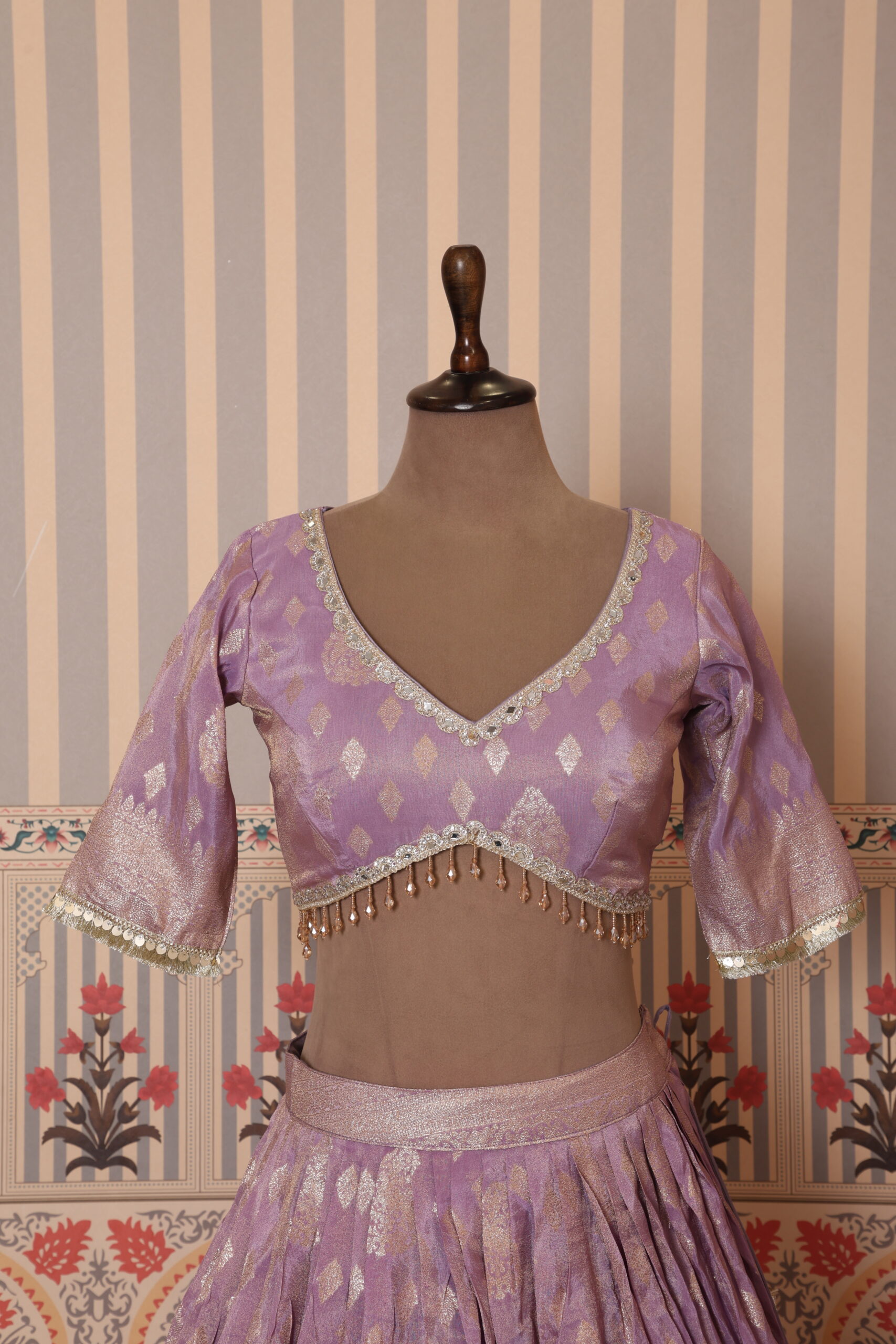 Lavender Handcrafted Silk Blend Bridal Lehenga Set - Image 8