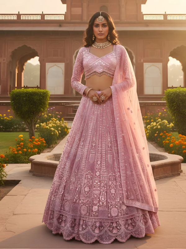 Blush Rose Royale Hand-Embroidered Bridal Lehenga Set
