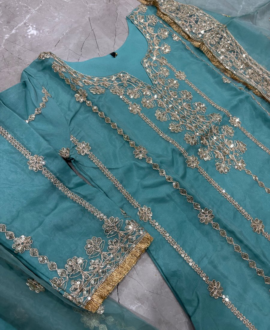 New Summer Special Organza Palazzo Suit For Women Sky Blue