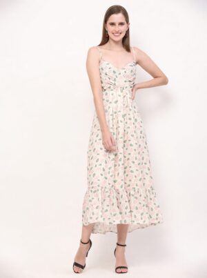 Off White Floral Georgette Dress