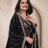 Traditional All Black Chinon Palazzo Set For Women