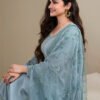 New Wedding Wear Sky Blue Crep Silk Straight Suit For Women