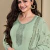 New Wedding Wear Pista Green Crep Silk Straight Suit For Women