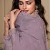 New Wedding Wear Lilac Crep Silk Straight Suit For Women