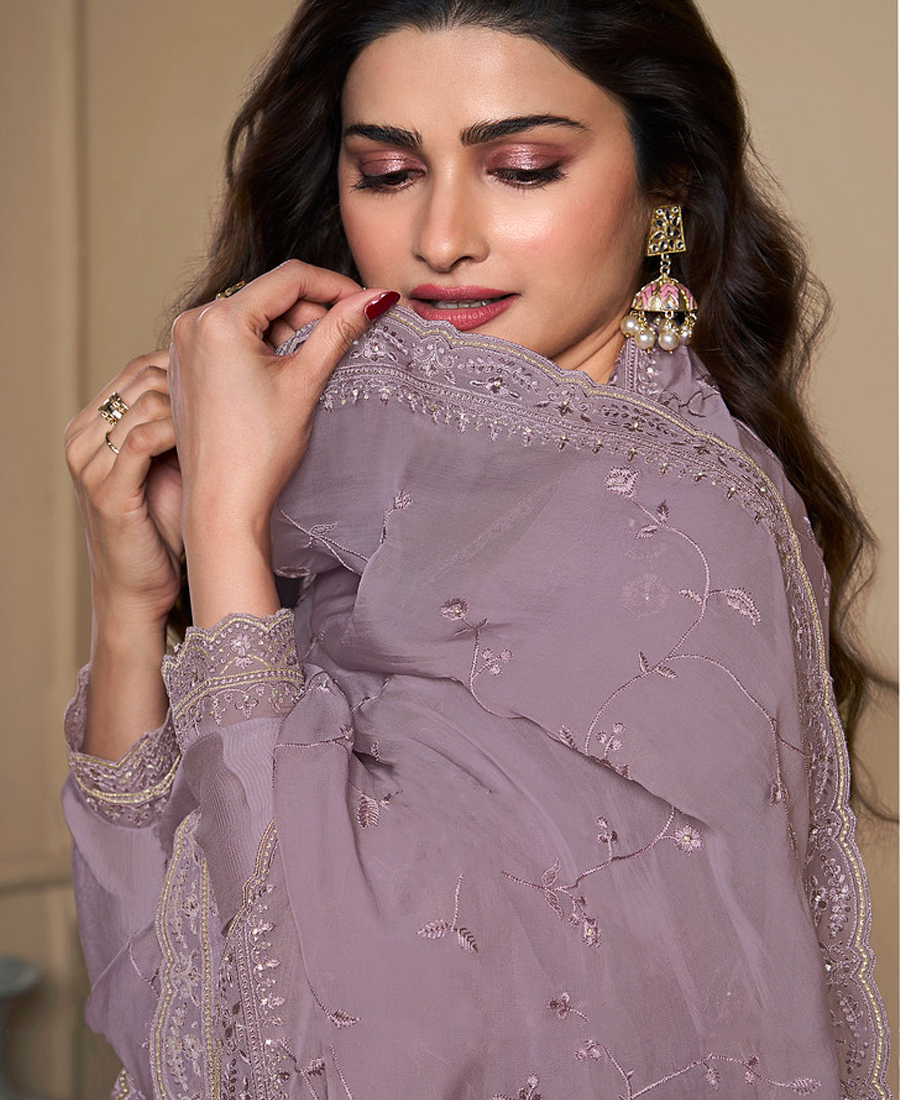 New Wedding Wear Lilac Crep Silk Straight Suit For Women