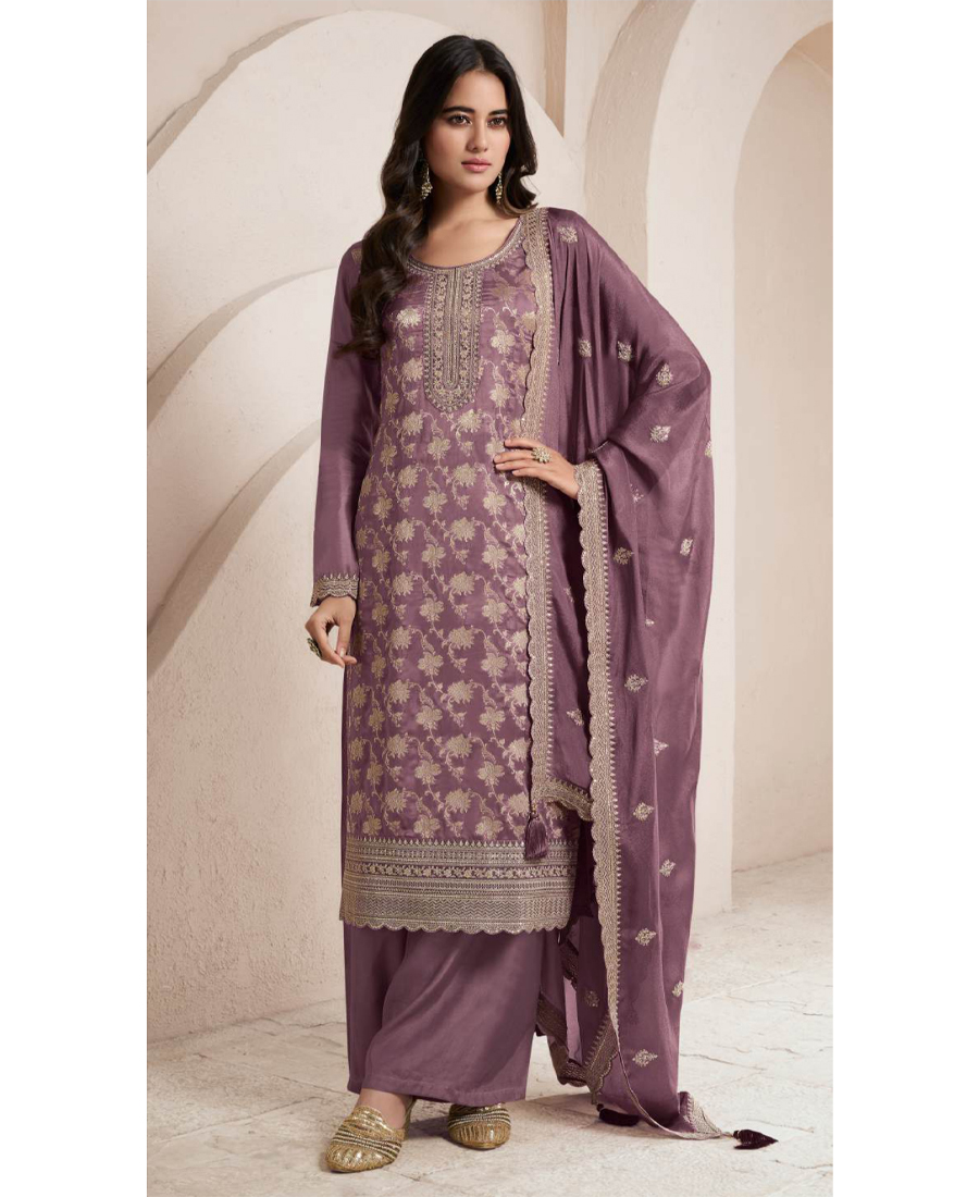 Fancy Purple Banarasi Silk Straight Suit For Women Ethnic Wear
