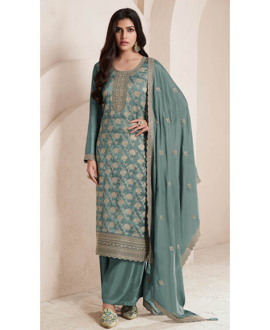 Fancy Pista Green Banarasi Silk Straight Suit For Women Ethnic Wear
