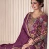 Floral Printed Magenta Long Suit For Women Chinon Fabric