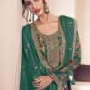 Floral Printed Green Long Suit For Women Chinon Fabric