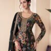 Floral Printed Black Long Suit For Women Chinon Fabric
