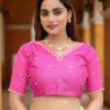 New Tabby Silk Sky Blue Hand Work Saree With Contrast Blouse
