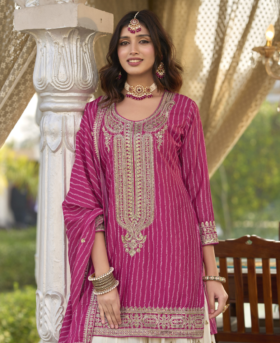 New Stylish Pink Chinon Sharara Suit For Women Wedding Wear