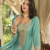 New Stylish Aqua Blue Chinon Sharara Suit For Women Wedding Wear