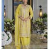 Pakistani Style Chinon Based Long Straight Suit For Women Festival Wear Yellow