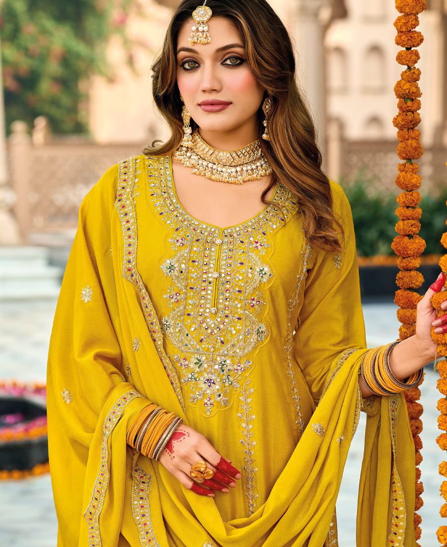 All New Yellow Peplum Style Suit For Women Wedding Wear