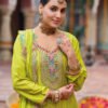 Palazzo Suit For Women Chinon Embroidered Parrot Green