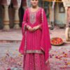 Palazzo Suit For Women Chinon Embroidered Pink