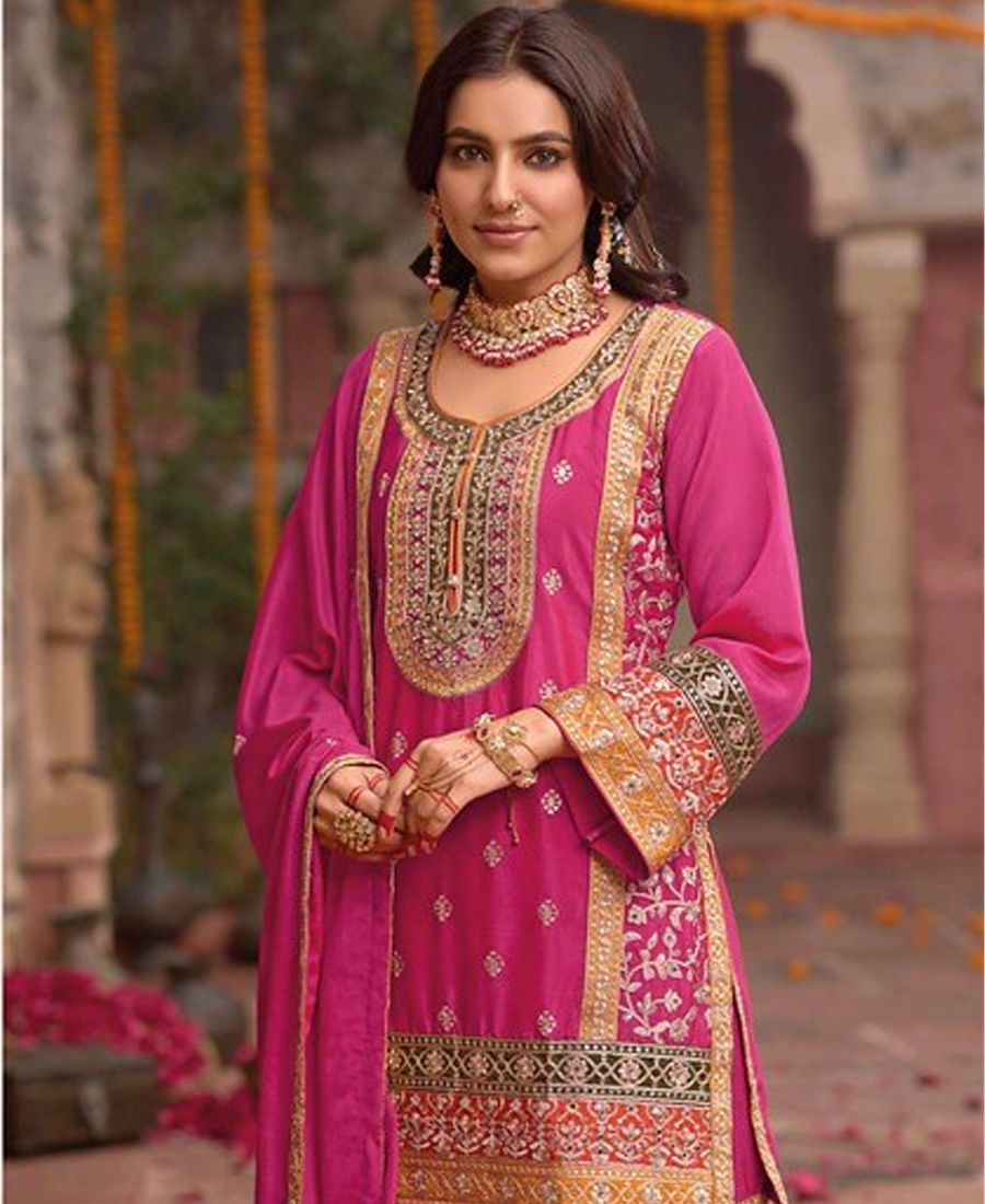Stylish Pink Floral Printed Heavy Wedding Wear Gharara Suit For Women - Image 3