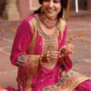 Stylish Pink Floral Printed Heavy Wedding Wear Gharara Suit For Women
