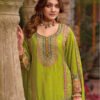 Stylish Parrot Green Floral Printed Heavy Wedding Wear Gharara Suit For Women