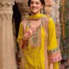 Stylish Yellow Floral Printed Heavy Wedding Wear Gharara Suit For Women