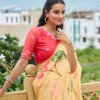 Designer Light Yellow Floral Printed Saree For Women Tabby Silk