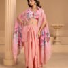 Latest Pink Floral Printed Fancy Indo Western For Women Wedding Wear
