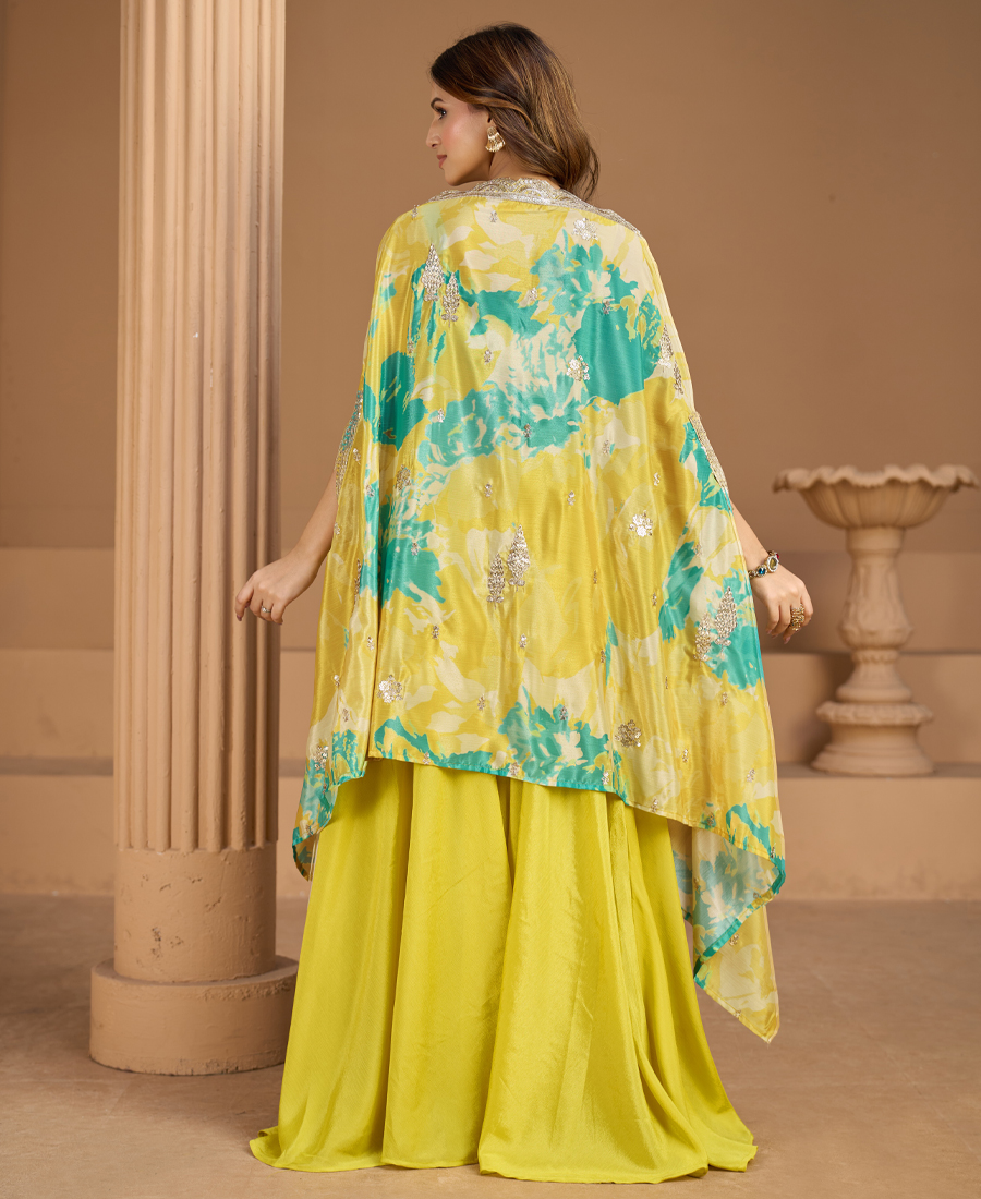 Latest Baby Pink Floral Printed Fancy Indo Western For Women Wedding Wear - Image 2