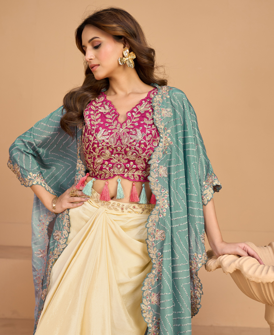 Latest White Floral Printed Fancy Indo Western For Women Wedding Wear