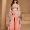 Latest Parrot Green Floral Printed Fancy Indo Western For Women Wedding Wear