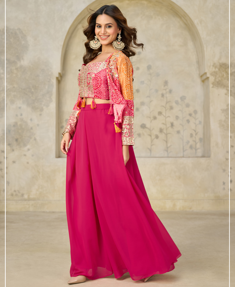 New Printed Chinon Cord Set For Women Party Wear Red - Image 4