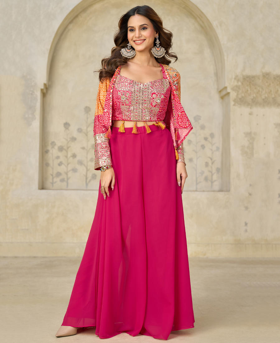 New Printed Chinon Cord Set For Women Party Wear Red - Image 2