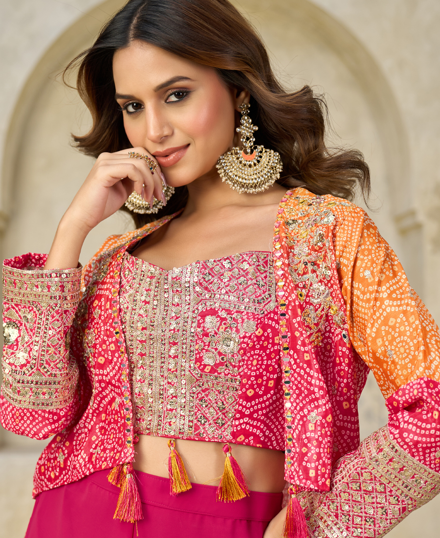 New Printed Chinon Cord Set For Women Party Wear Red