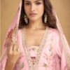 Baby Pink Chinon Straight Suit For Women With Multi Thread Embroidery