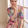 Fancy Floral Printed Chinon Peplum Style Purple Palazzo Set For Women