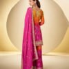 Party Wear Chinon Palazzo Suit For Women With Print Embroidery Work Pink