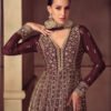 Heavy Chinon Dark Brown Anarkali For Women Wedding Wear
