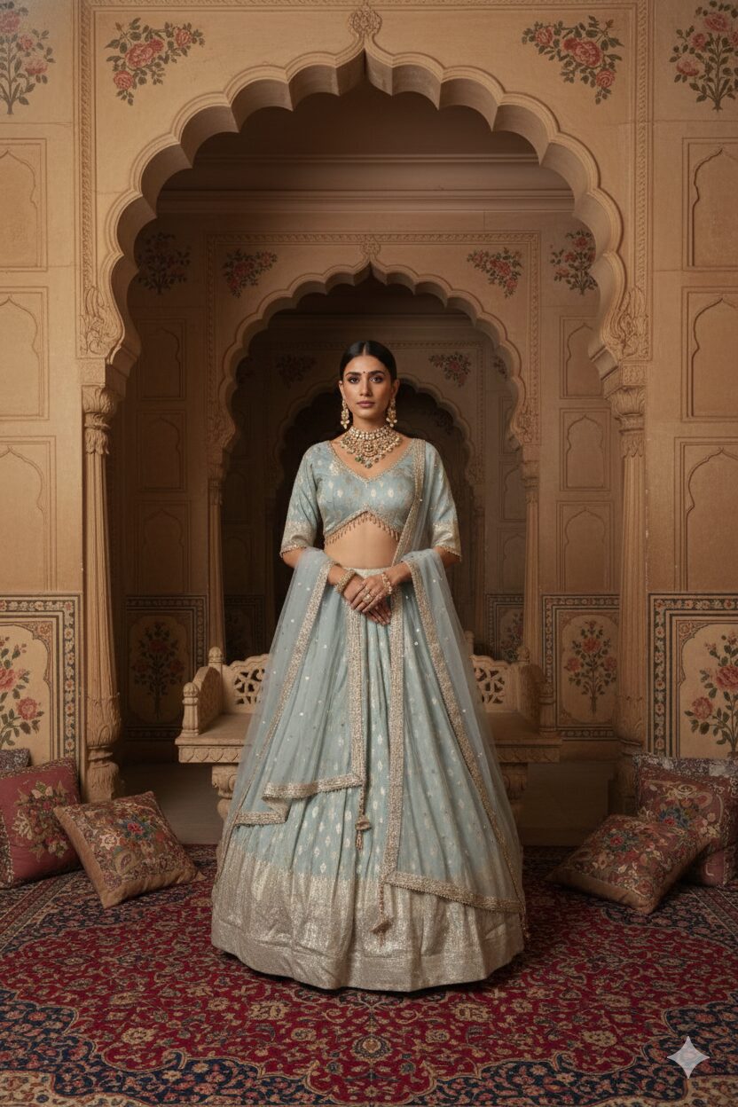 Ethereal Powder Blue Handcrafted Bridal Lehenga Set