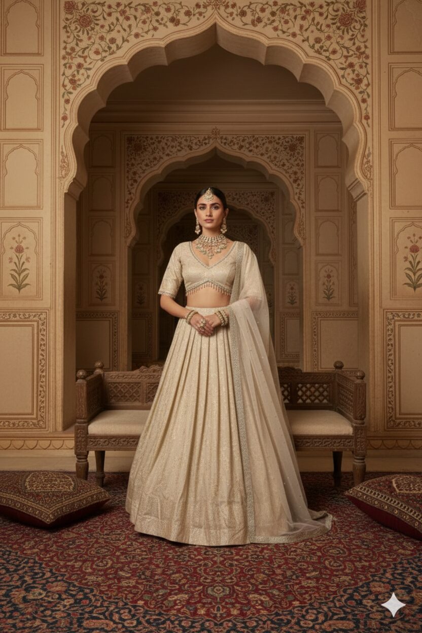 Ivory Gold Embellished Lehenga Choli with Net Dupatta - Image 5