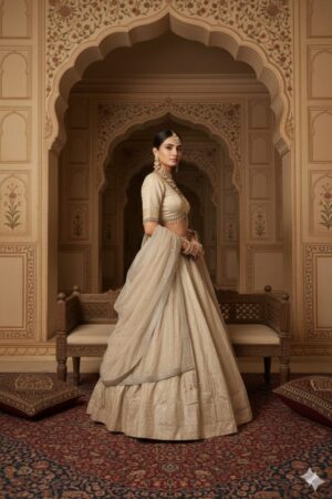 Ivory Gold Embellished Lehenga Choli with Net Dupatta