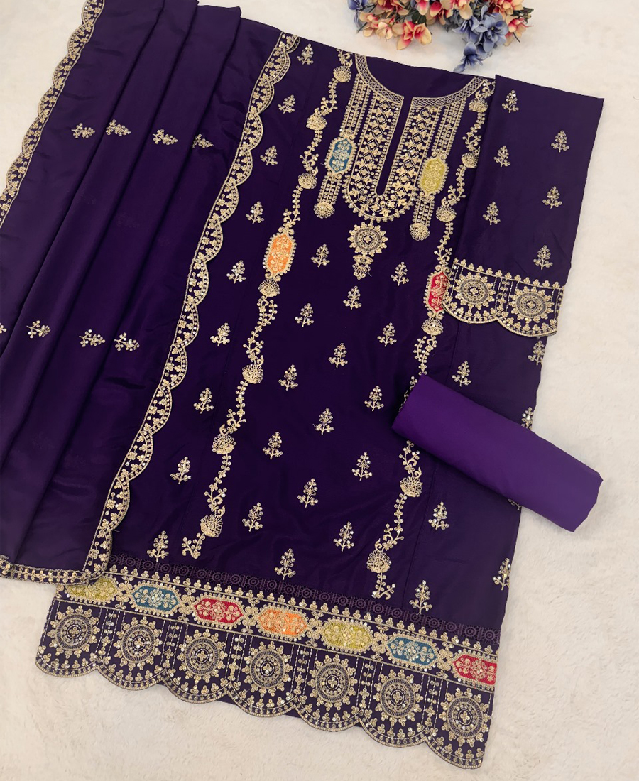 Trandy Purple Chinon Straight Suit For Women Ethnic Wear