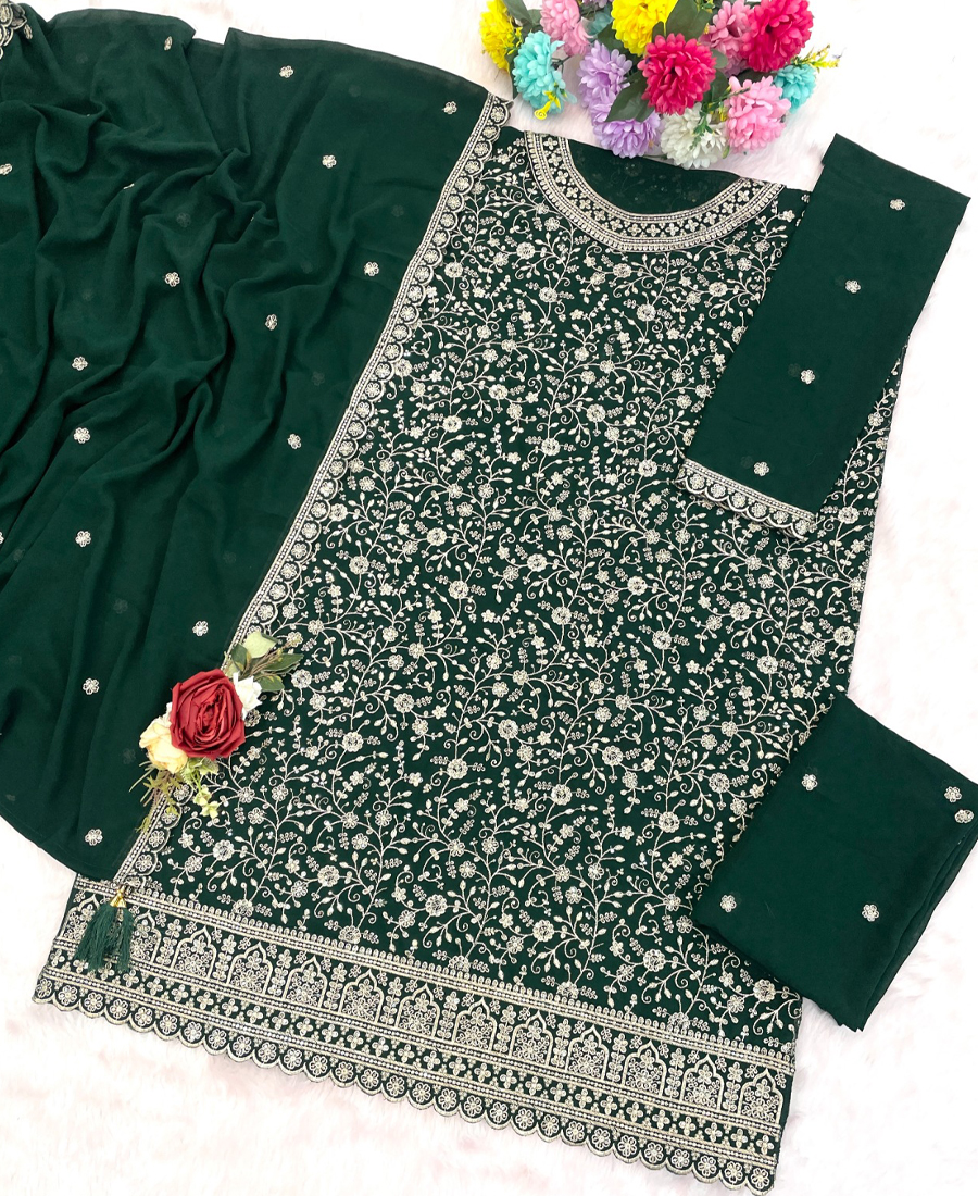 Designer Green Georgette Sharara Suit For Women