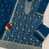 Latest Teal Blue Vichitra Silk Straight Suit For Women