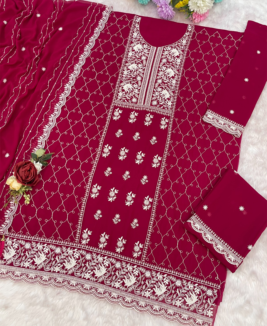 Georgette Based Magenta Palazzo Suit For Women