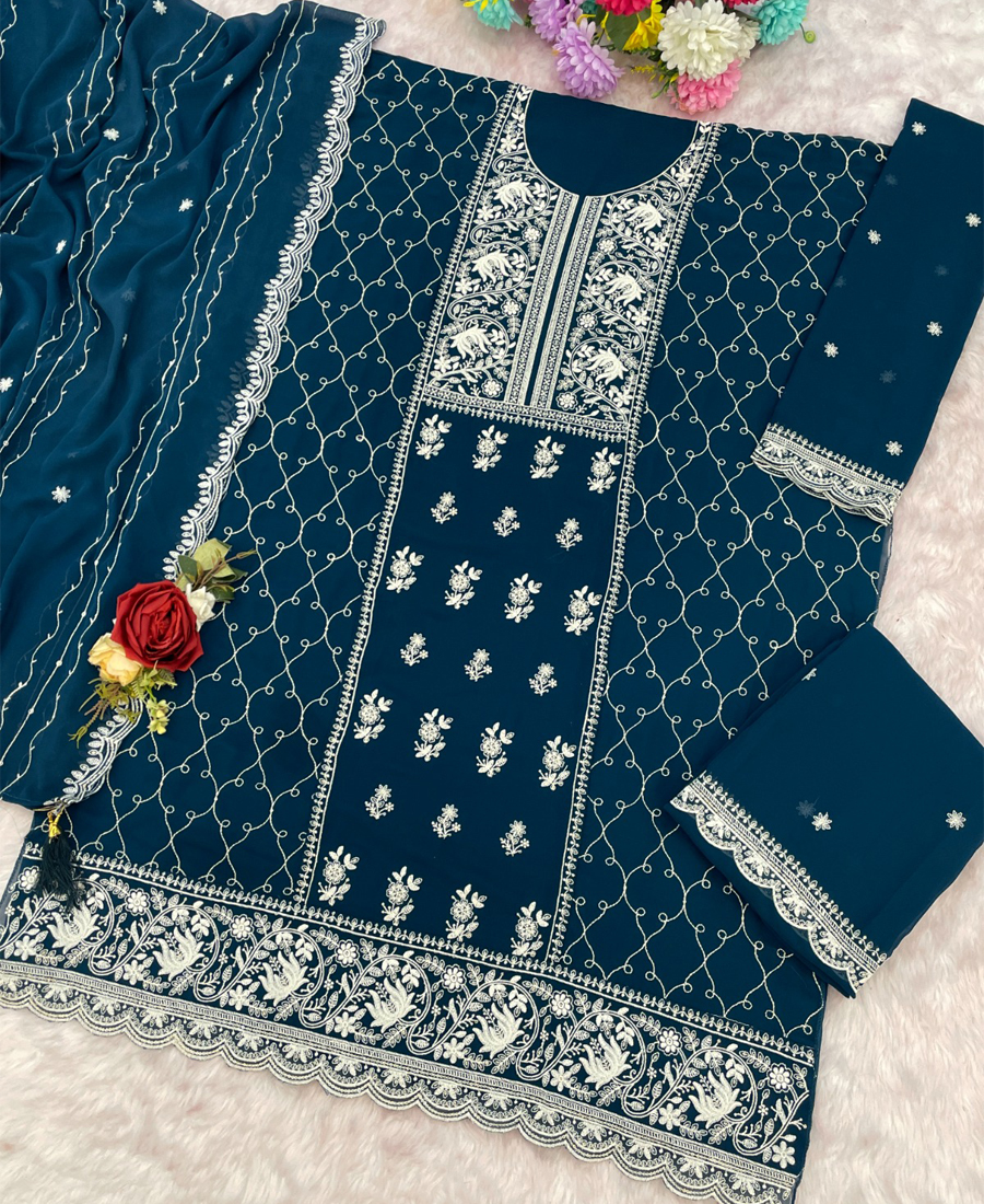 Georgette Based Rama Green Palazzo Suit For Women