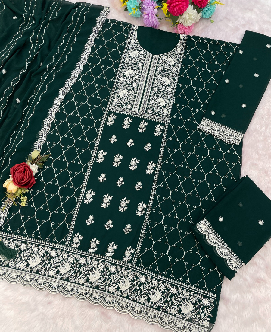 Georgette Based Green Palazzo Suit For Women