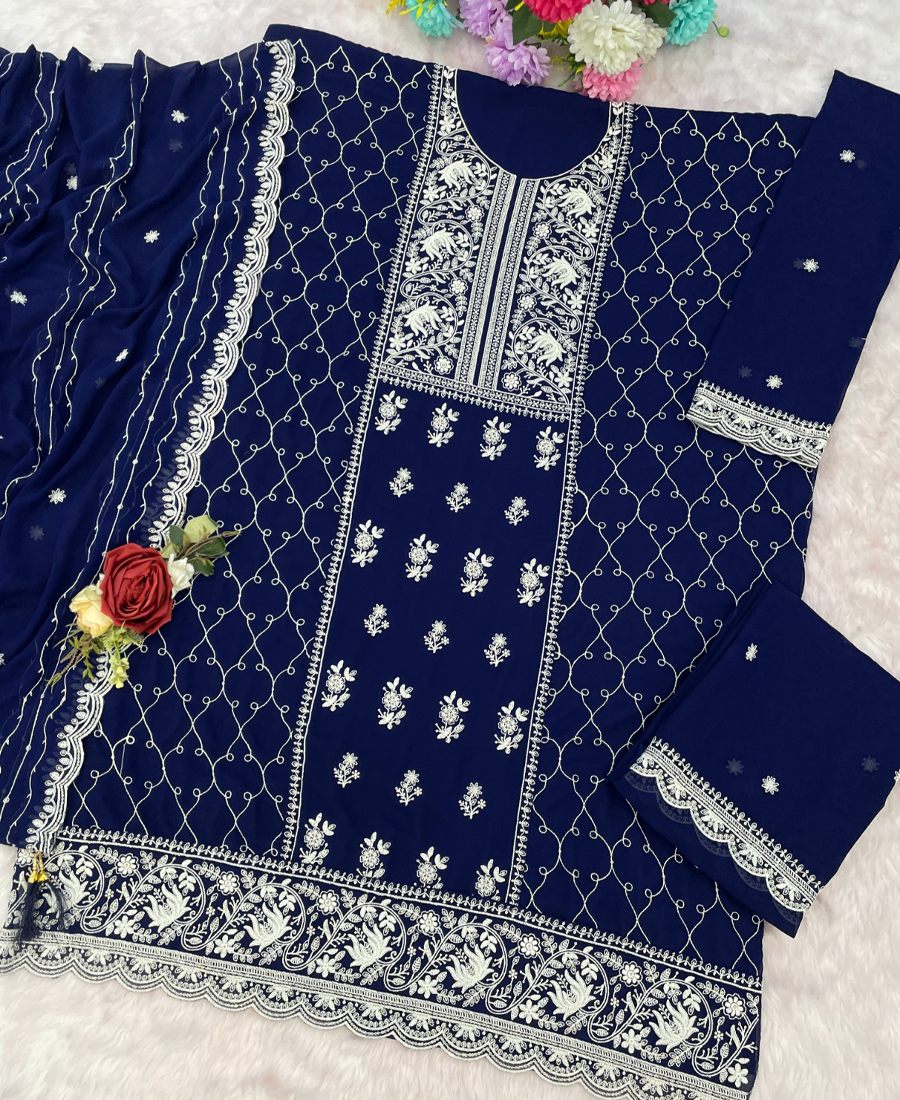 Georgette Based Navy Blue Palazzo Suit For Women
