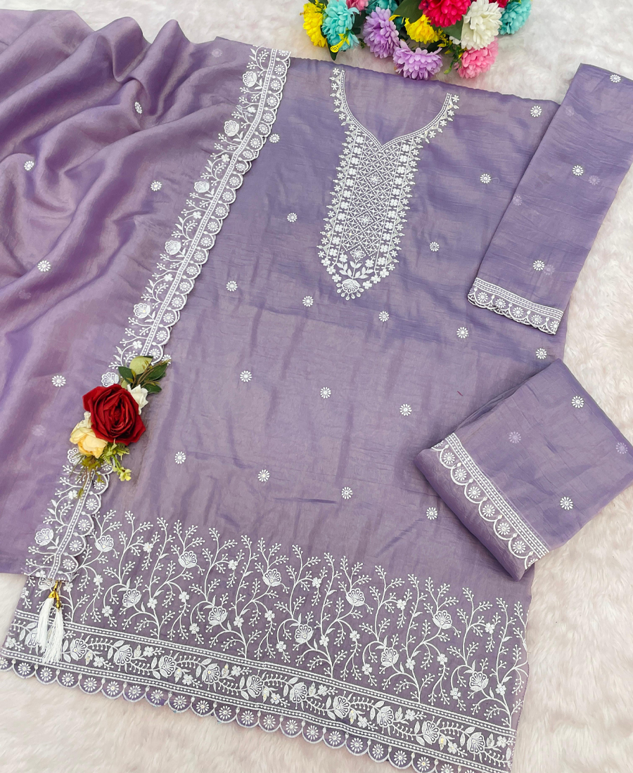 Party Wear Lilac Gold Crush Palazzo Suit For Women